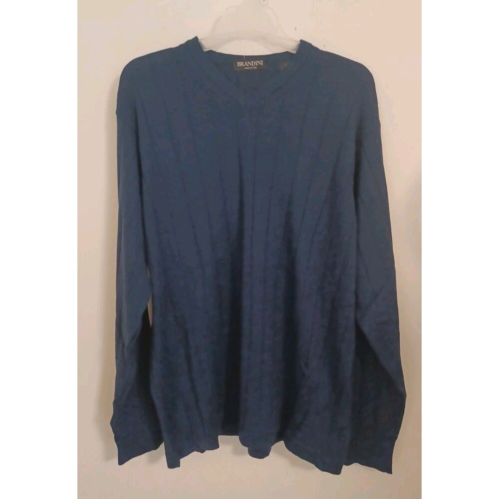 Brandini Sweater Mens Large Navy Merino Wool V Neck Pullover Made in Italy
